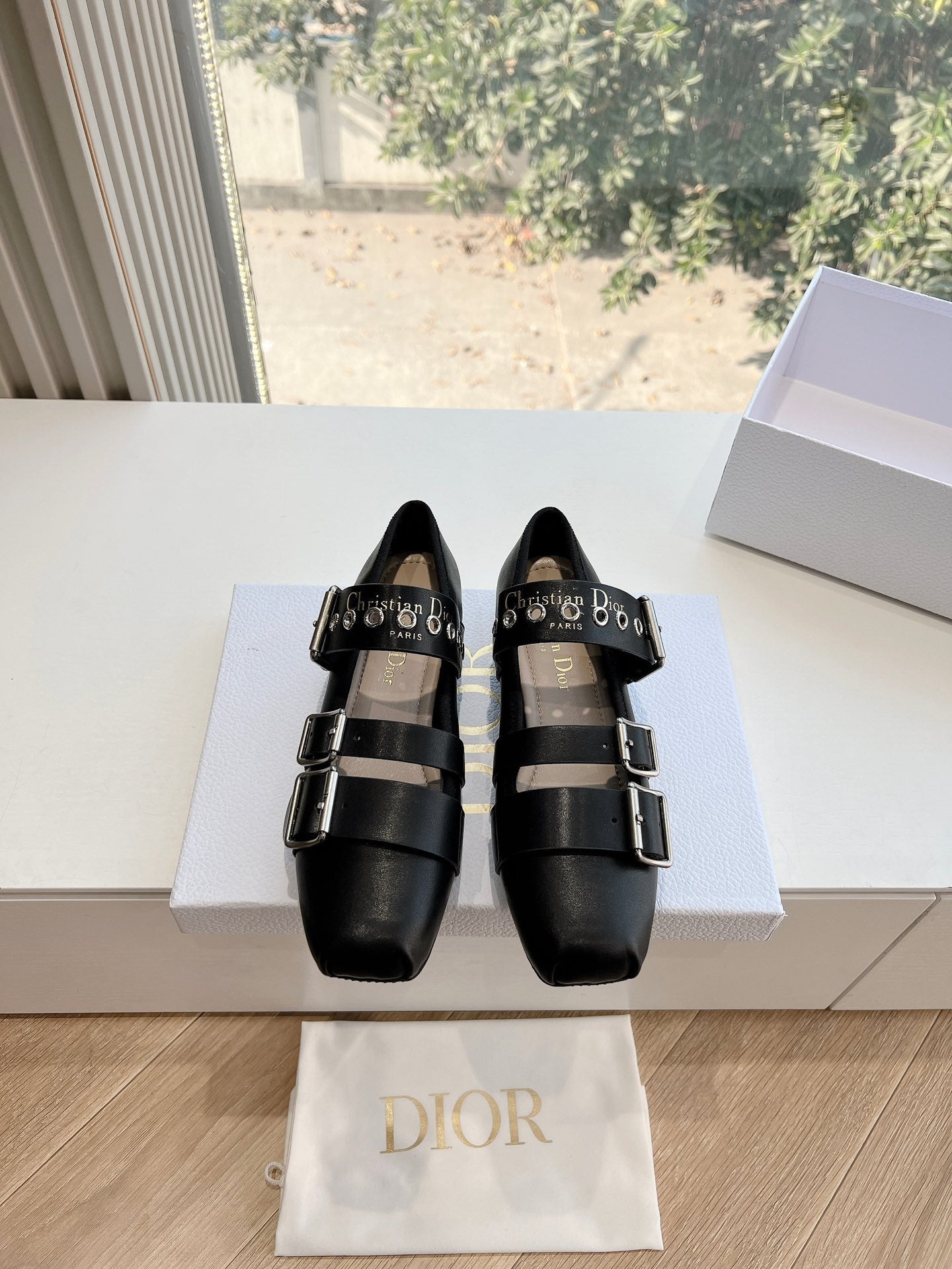 DIOR PUNK BALLET FLAT IN BLACK SUPPLE CALFSKIN