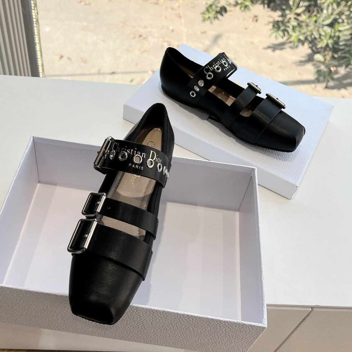 DIOR PUNK BALLET FLAT IN BLACK SUPPLE CALFSKIN