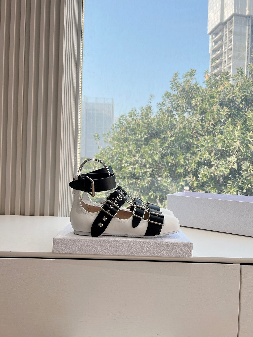 DIOR PUNK BALLET FLAT IN WHITE MIX BLACK CALFSKIN