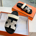 HERMES CHYPRE SANDAL IN WHITE MIX BLACK LIZARD SKIN