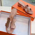HERMES 0ASIS SANDAL IN BLUSH PINK SUEDE WITH CRYSTALS