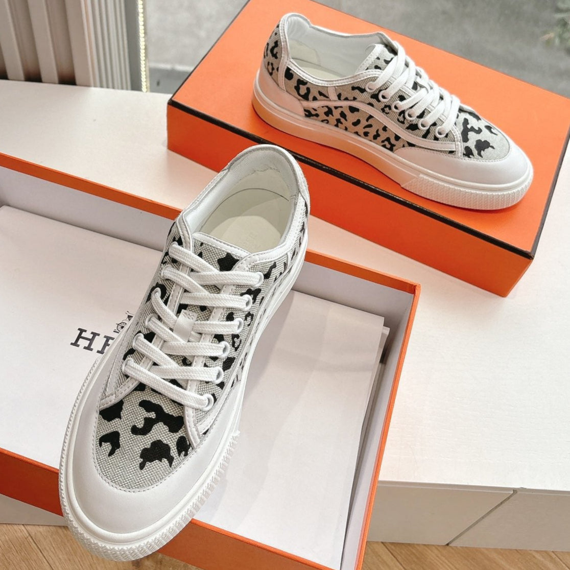 HERMES GET SNEAKER IN BLACK MIX PALE GRAY MAXI CANVAS AND CALFSKIN