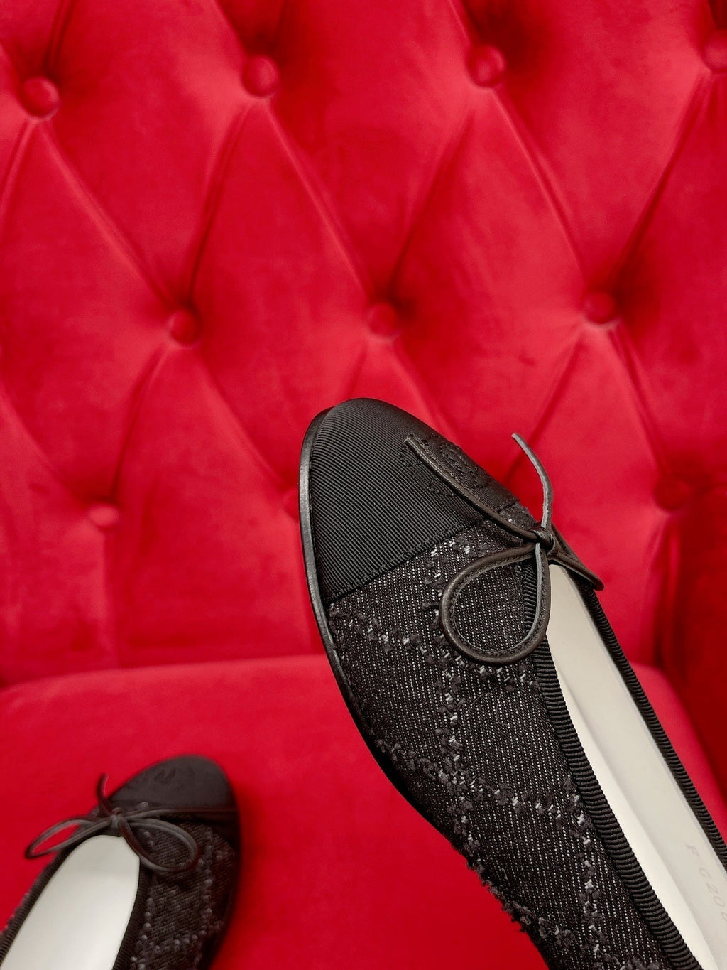 CHANEL ballet flat black denim grosgrain