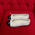 CHANEL ballet flat white black tweed lambskin