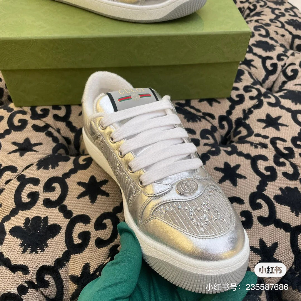 GUCCI SCREENER SNEAKER SILVER CALFSKIN UNIQUE
