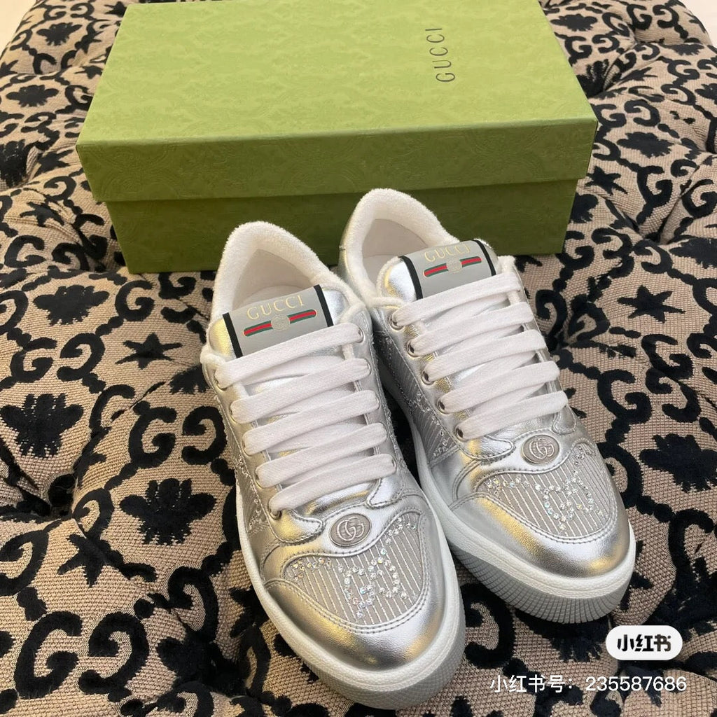 GUCCI SCREENER SNEAKER SILVER CALFSKIN UNIQUE