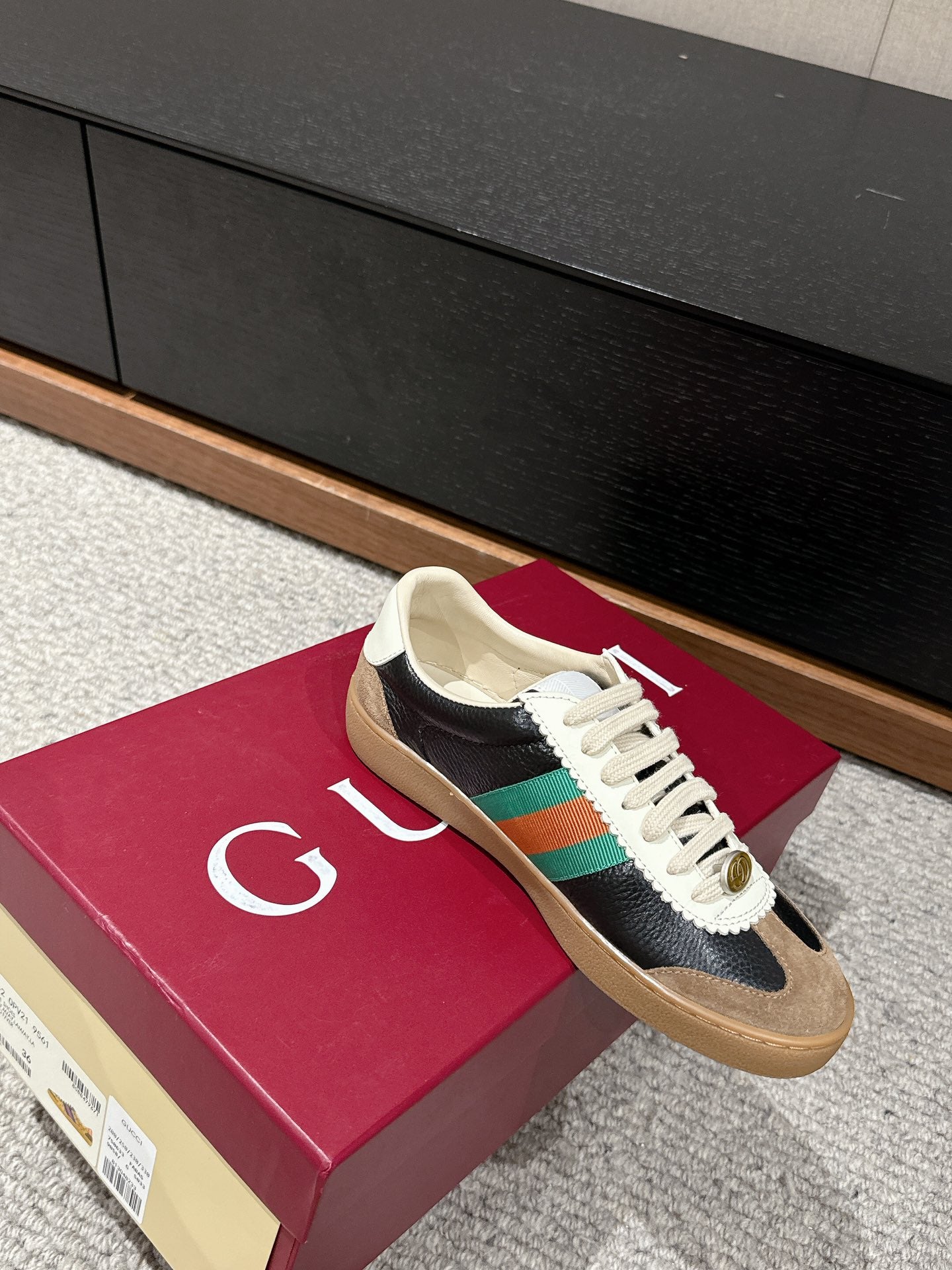 GUCCI & ADIDAS SNEAKER BLACK AND BROWN CALFSKIN