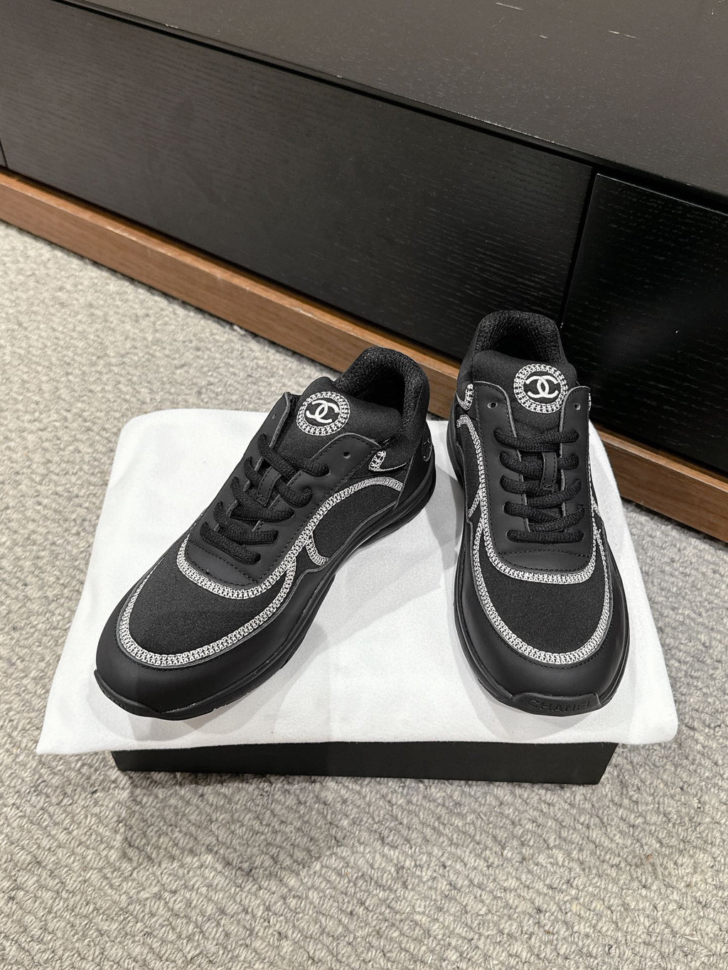 CHANEL CLASSIC TRAINER IN BLACK FABRIC