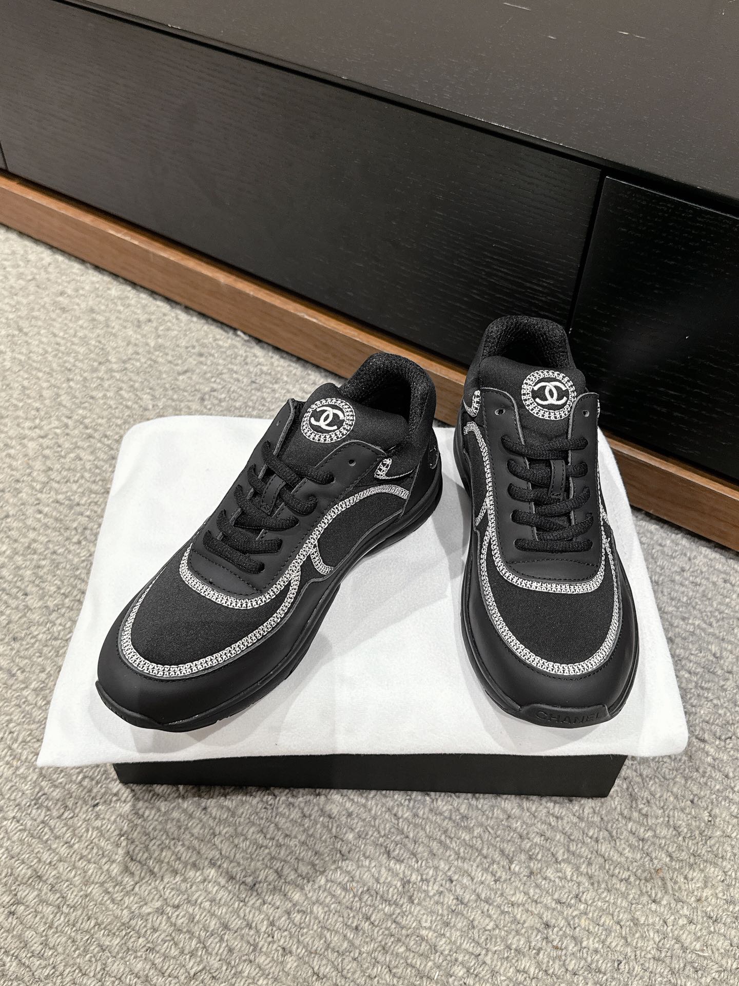 CHANEL CLASSIC TRAINER IN BLACK FABRIC