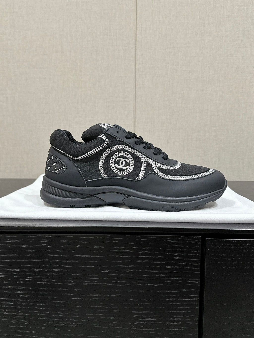 CHANEL CLASSIC TRAINER IN BLACK FABRIC