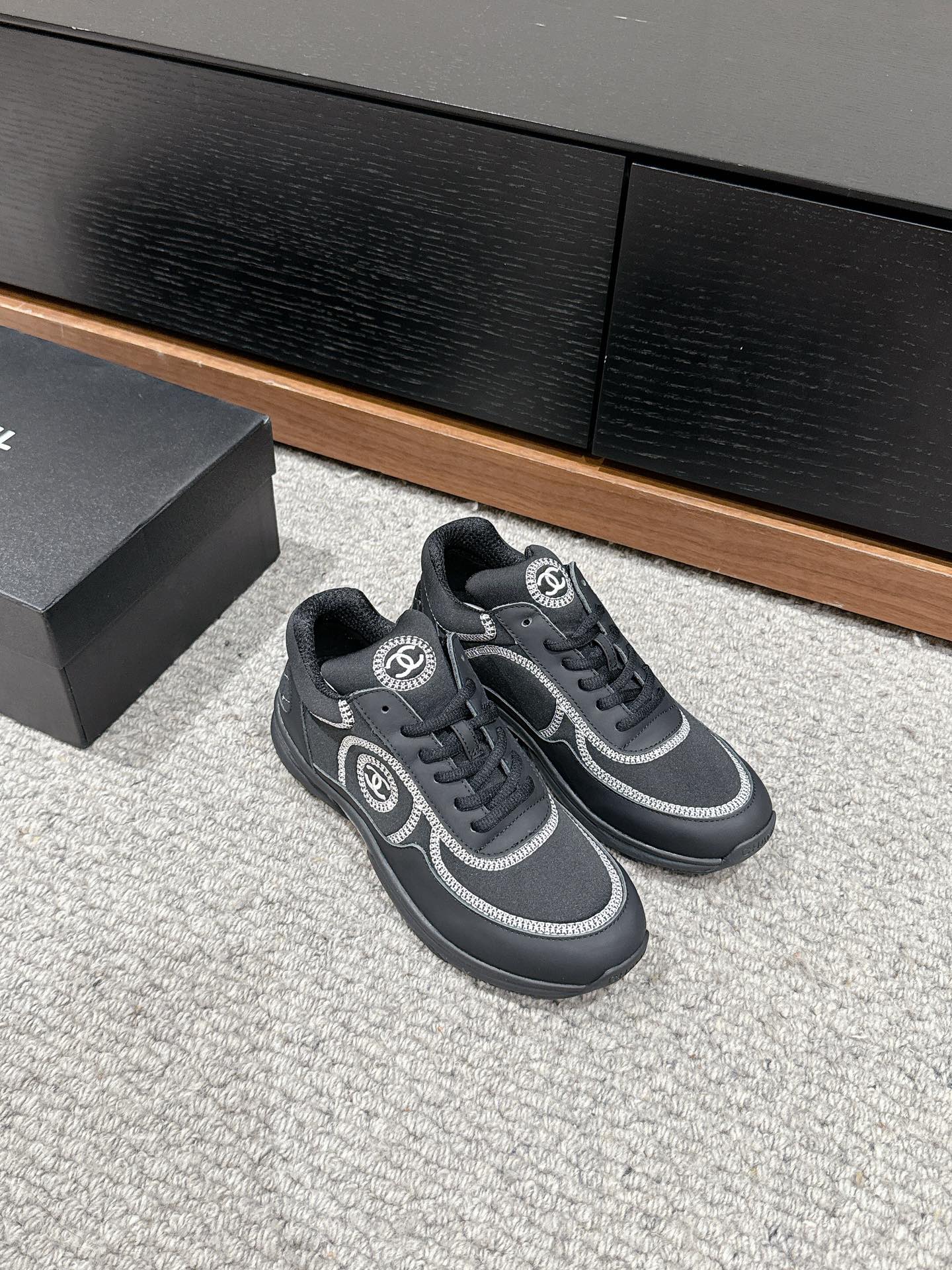 CHANEL CLASSIC TRAINER IN BLACK FABRIC