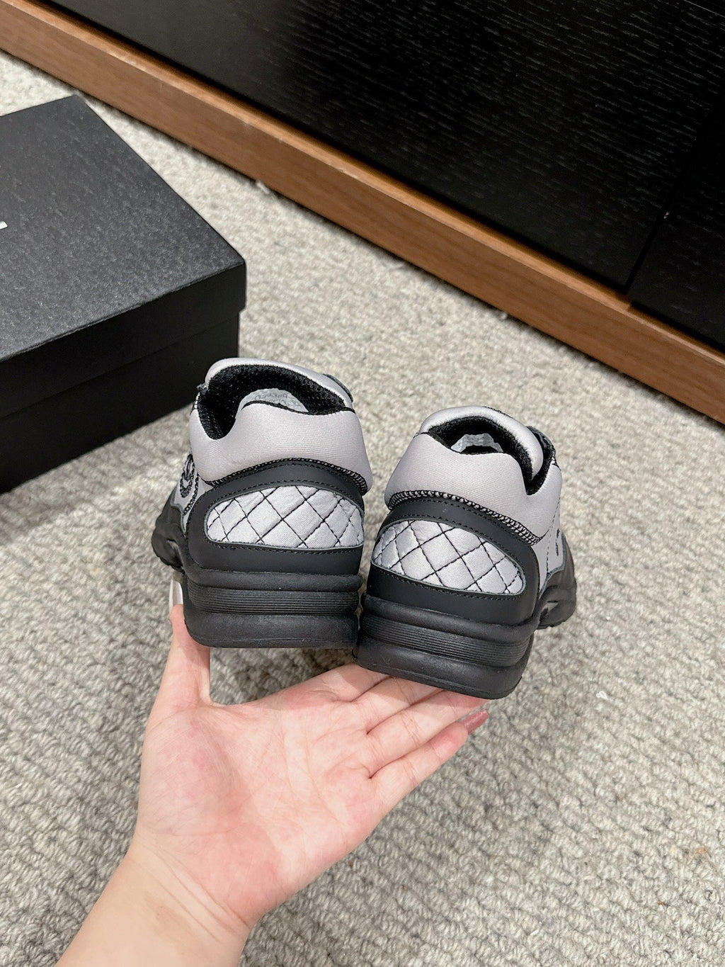 CHANEL CLASSIC TRAINER IN GREY MIX BLACK FABRIC