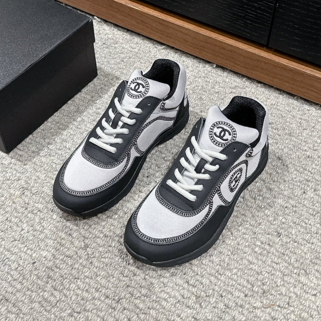 CHANEL CLASSIC TRAINER IN GREY MIX BLACK FABRIC