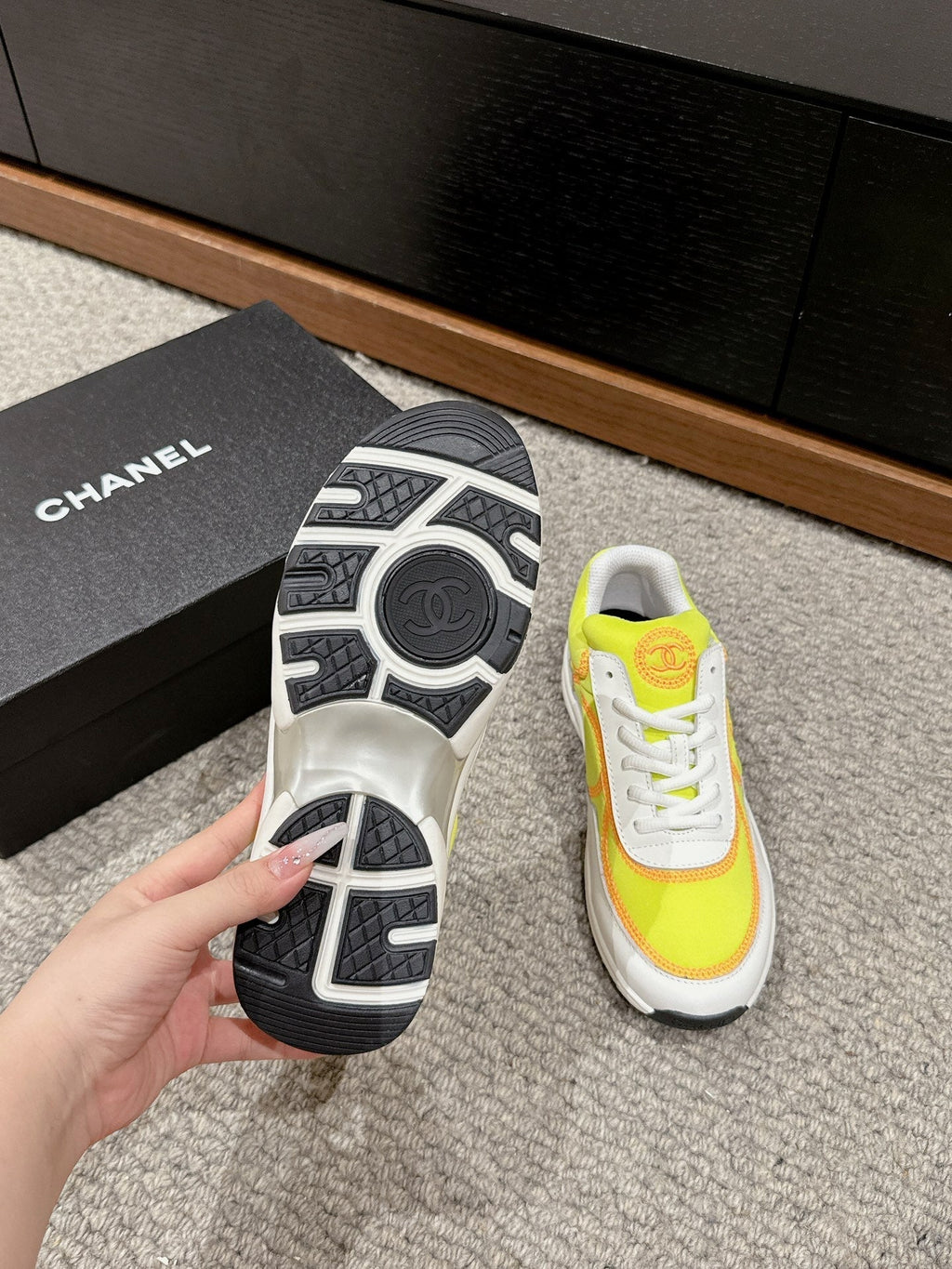 CHANEL CLASSIC TRAINER IN YELLOW MIX WHITE FABRIC