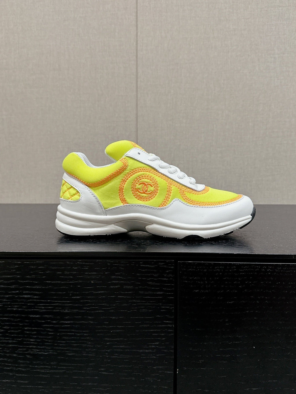 CHANEL CLASSIC TRAINER IN YELLOW MIX WHITE FABRIC