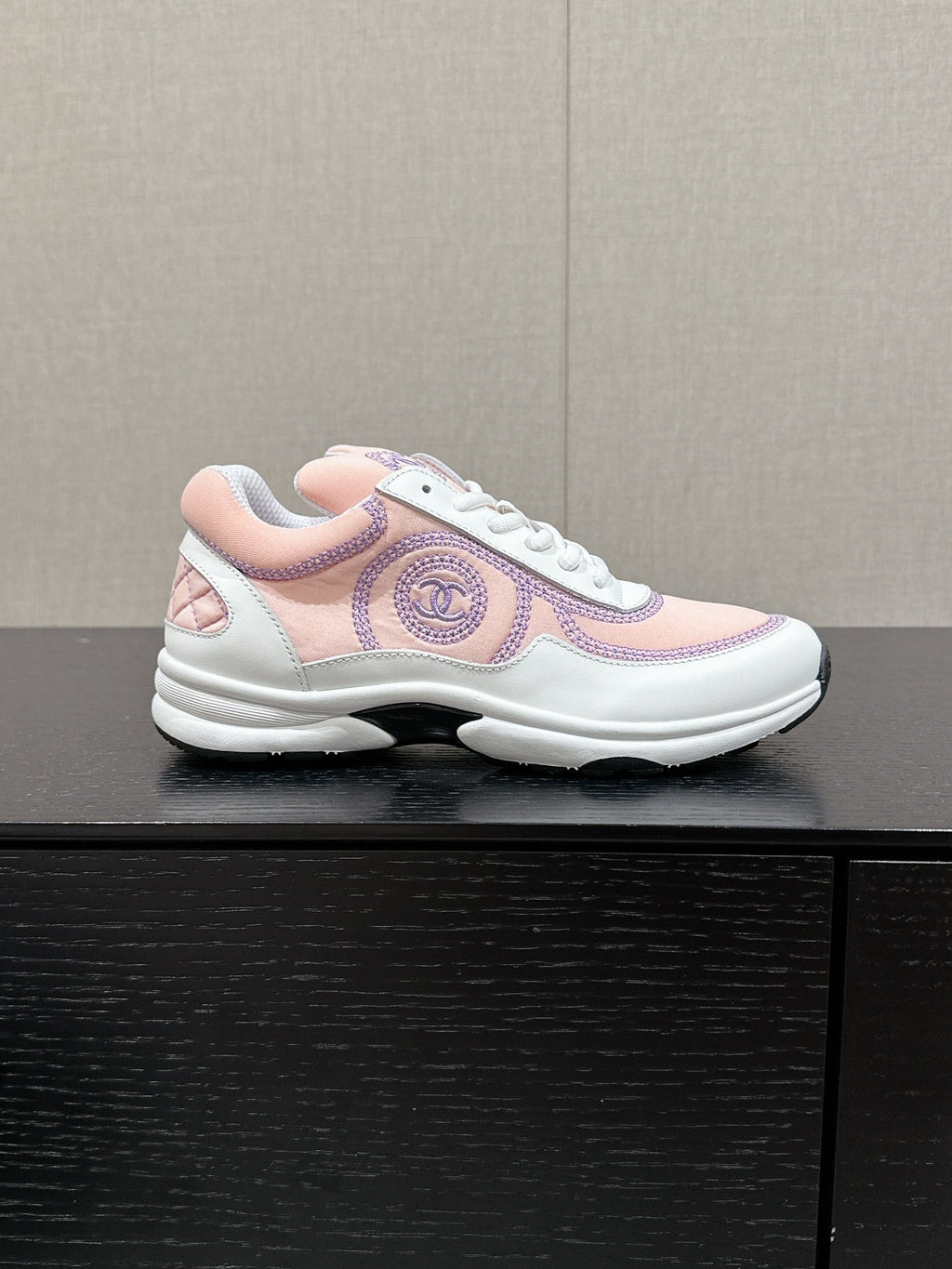 CHANEL CLASSIC TRAINER IN LIGHT PINK MIX WHITE FABRIC