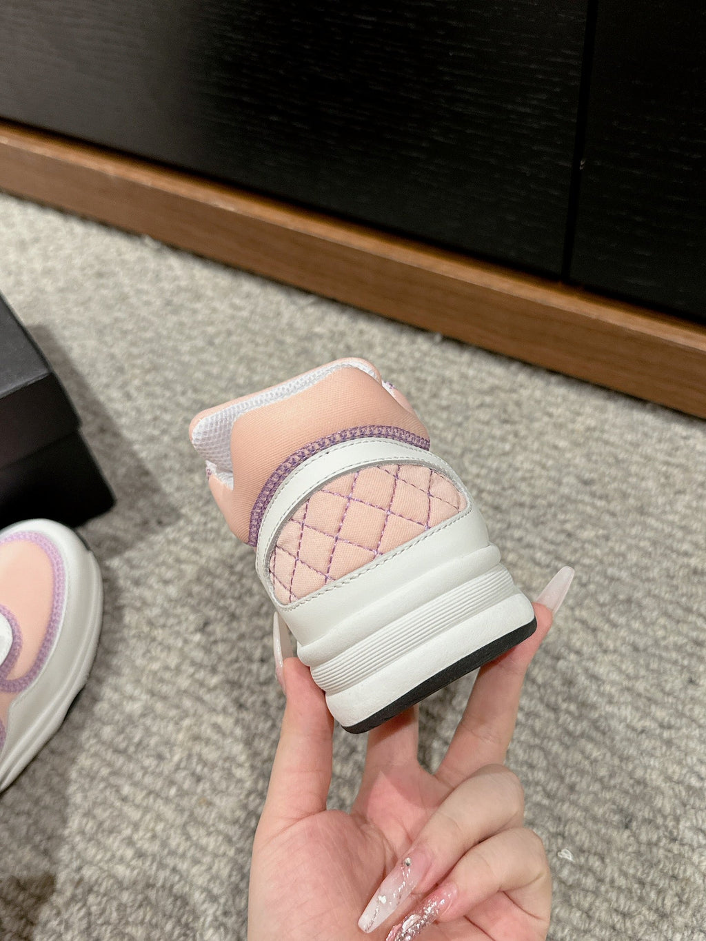 CHANEL CLASSIC TRAINER IN LIGHT PINK MIX WHITE FABRIC
