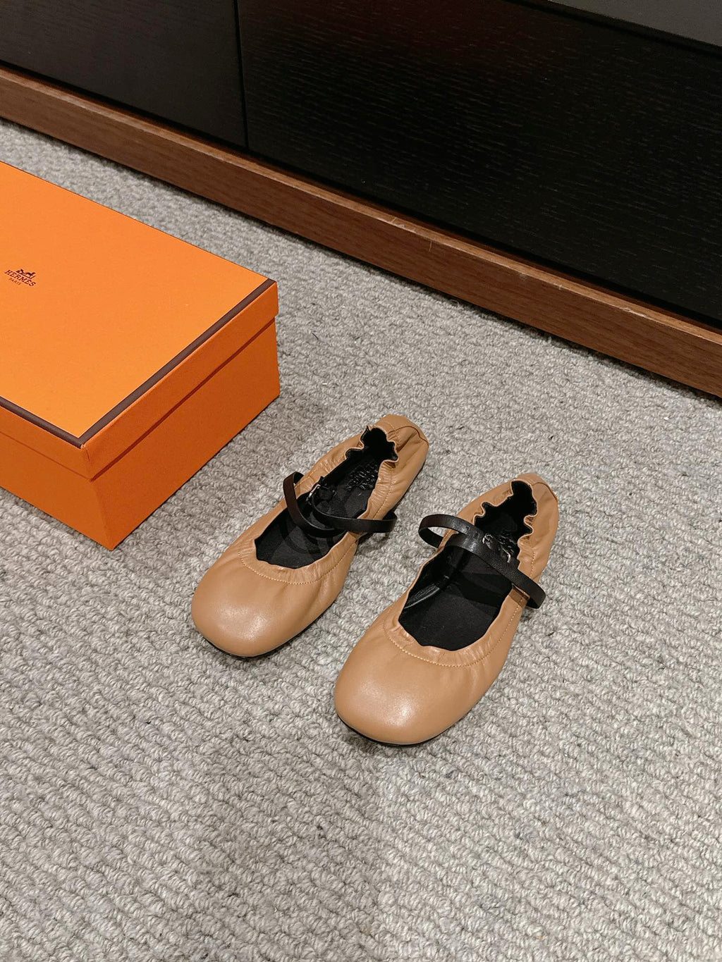 HERMES BALLERINA BALLET FLAT BRIGHT BROWN LAMBSKIN