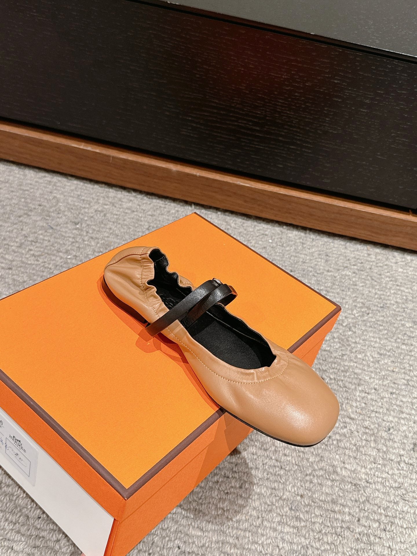 HERMES BALLERINA BALLET FLAT BRIGHT BROWN LAMBSKIN