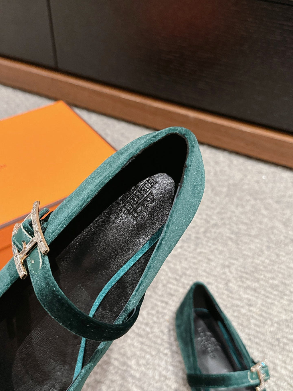 HERMES JANE BALLET FLAT CASTLETON GREEN VELVET