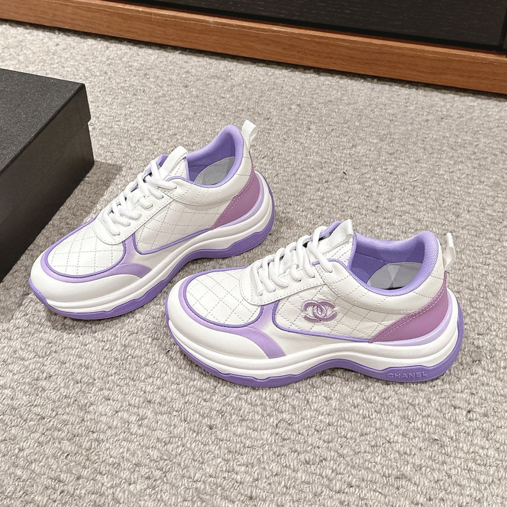 CHANEL CLASSIC SNEAKER IN WHITE MIX IRIS PURPLE LAMBSKIN