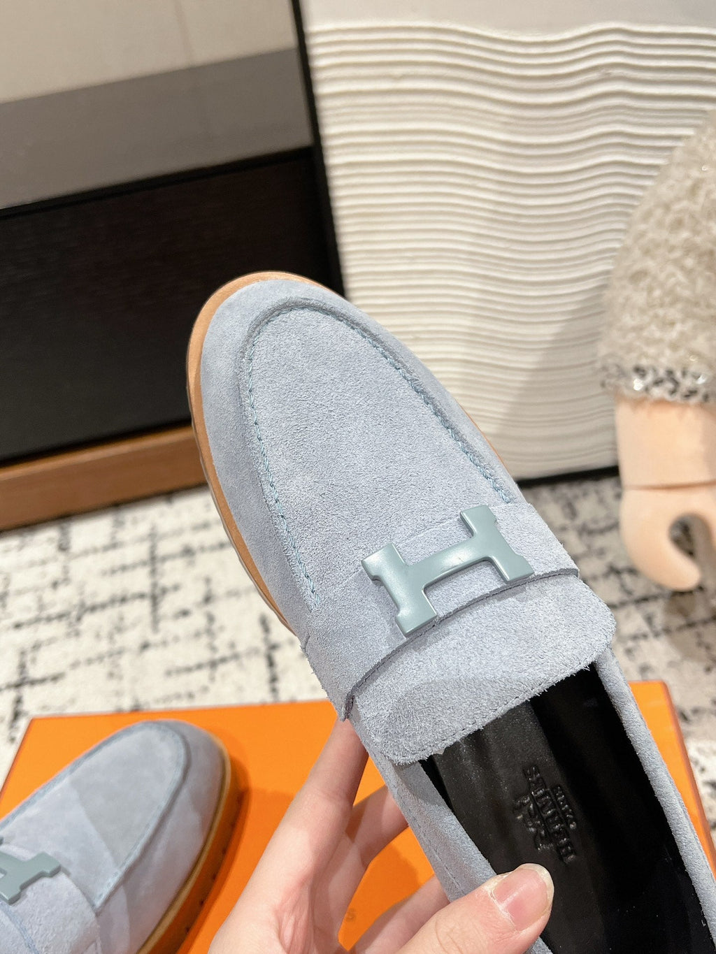 HERMES PARIS LOAFER IN BLUE SUEDE BLUE HARDWARE