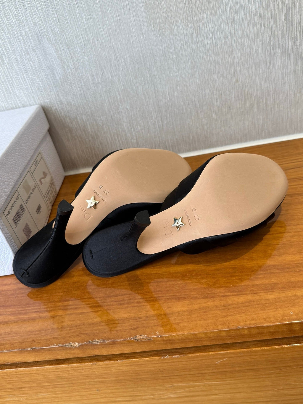 DIOR PEEP TOE SANDAL 25S HEELS 10CM IN BLACK SATIN