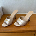 DIOR PEEP TOE SANDAL 25S HEELS 10CM IN PALE PINK BEIGE SATIN