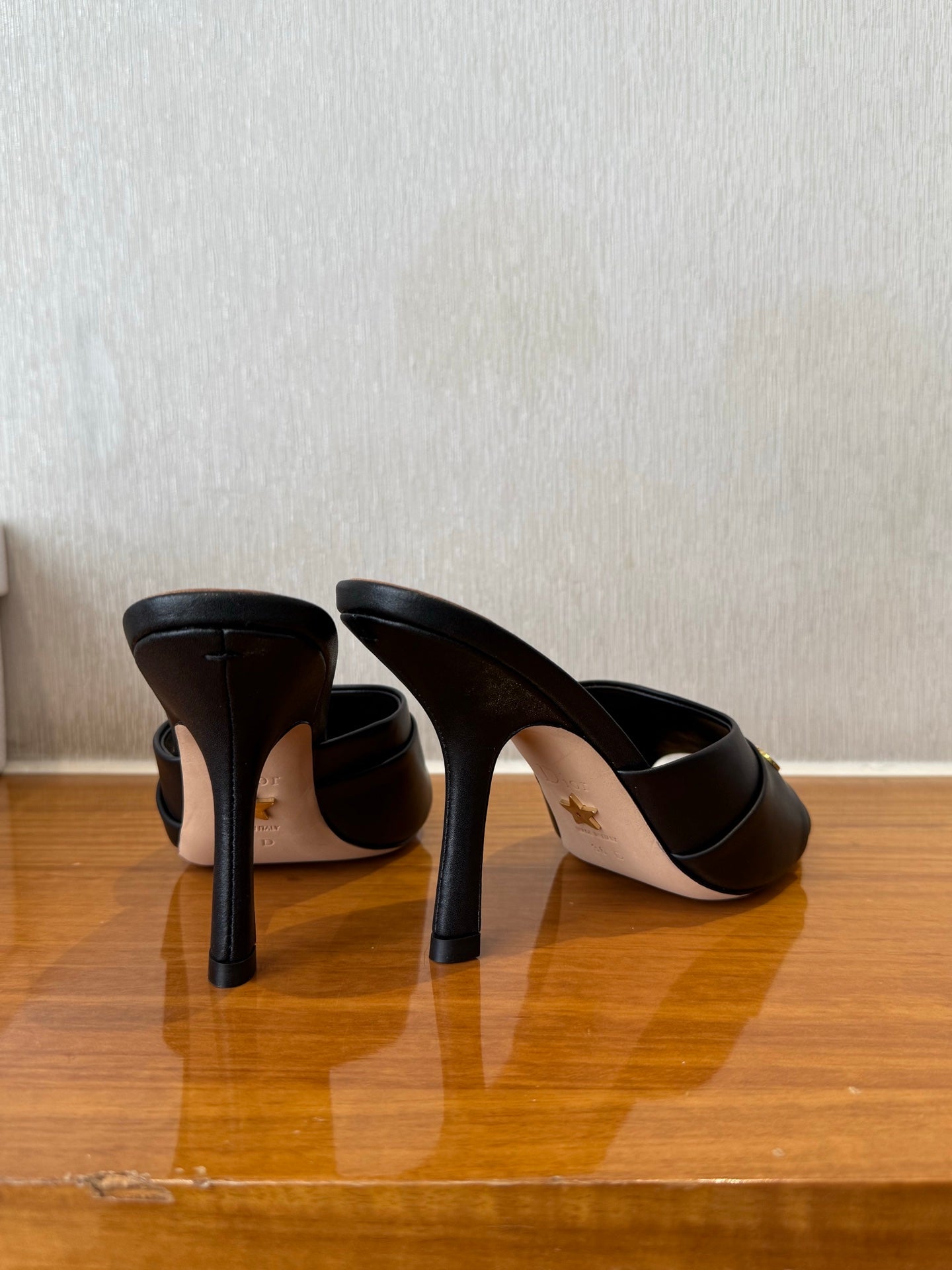 DIOR PEEP TOE SANDAL 25S HEELS 10CM IN BLACK CALFSKIN