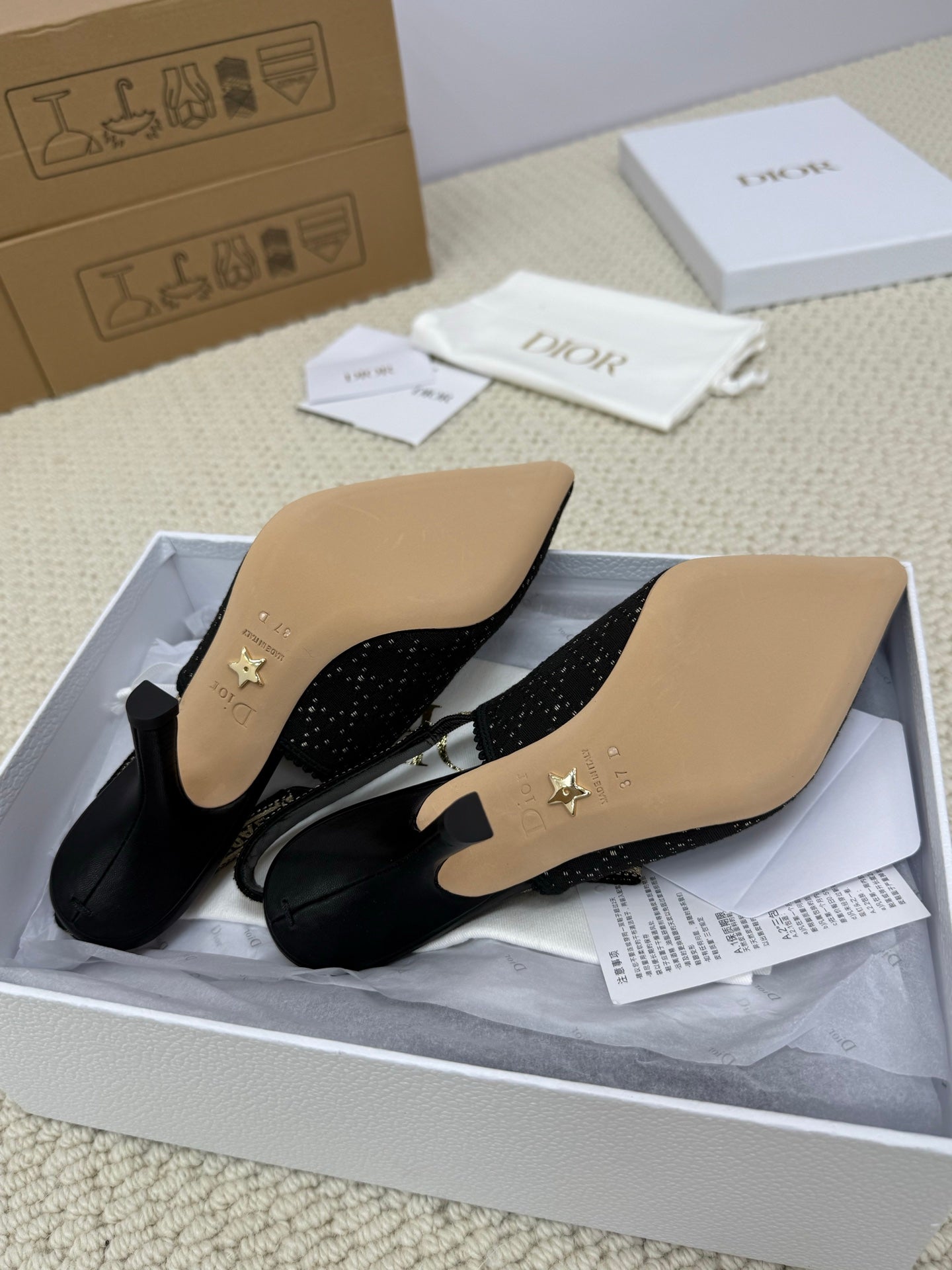 DIOR HIGH SLINGBACK 100 MM 25S IN BLACK FABRIC AND BRAND NAME EMBROIDERY