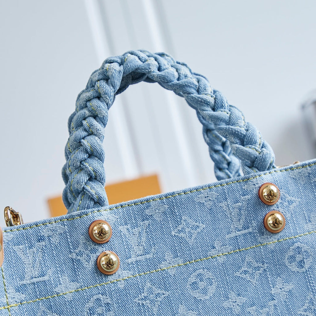 LOUIS VUITTON LET GO PM 28 IN LIGHT BLUE MONOGRAM DENIM GOLD HARDWARE