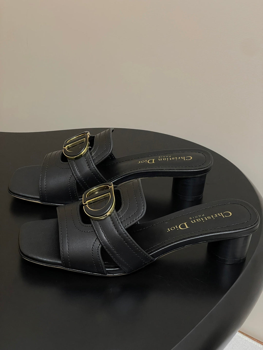 DIOR HIGH HEEL CLASSIC MONTAIGNE 40 MM 25S IN BLACK LAMBSKIN WITH CD LOGO