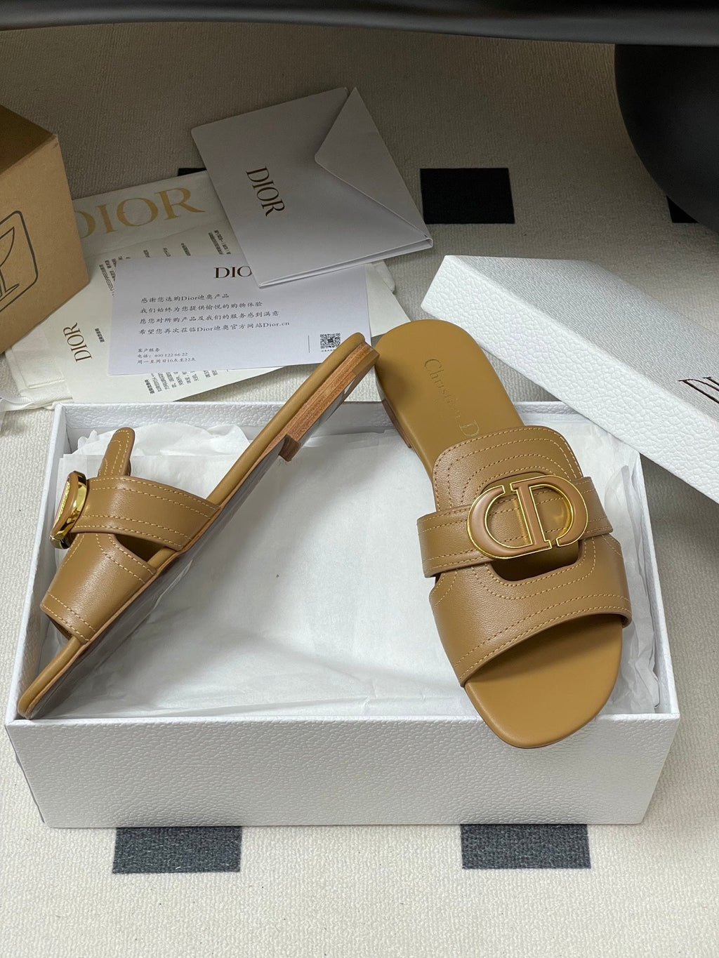 DIOR CLASSIC MONTAIGNE SANDALS 25S IN LIGHT BROWN LAMBSKIN WITH CD LOGO