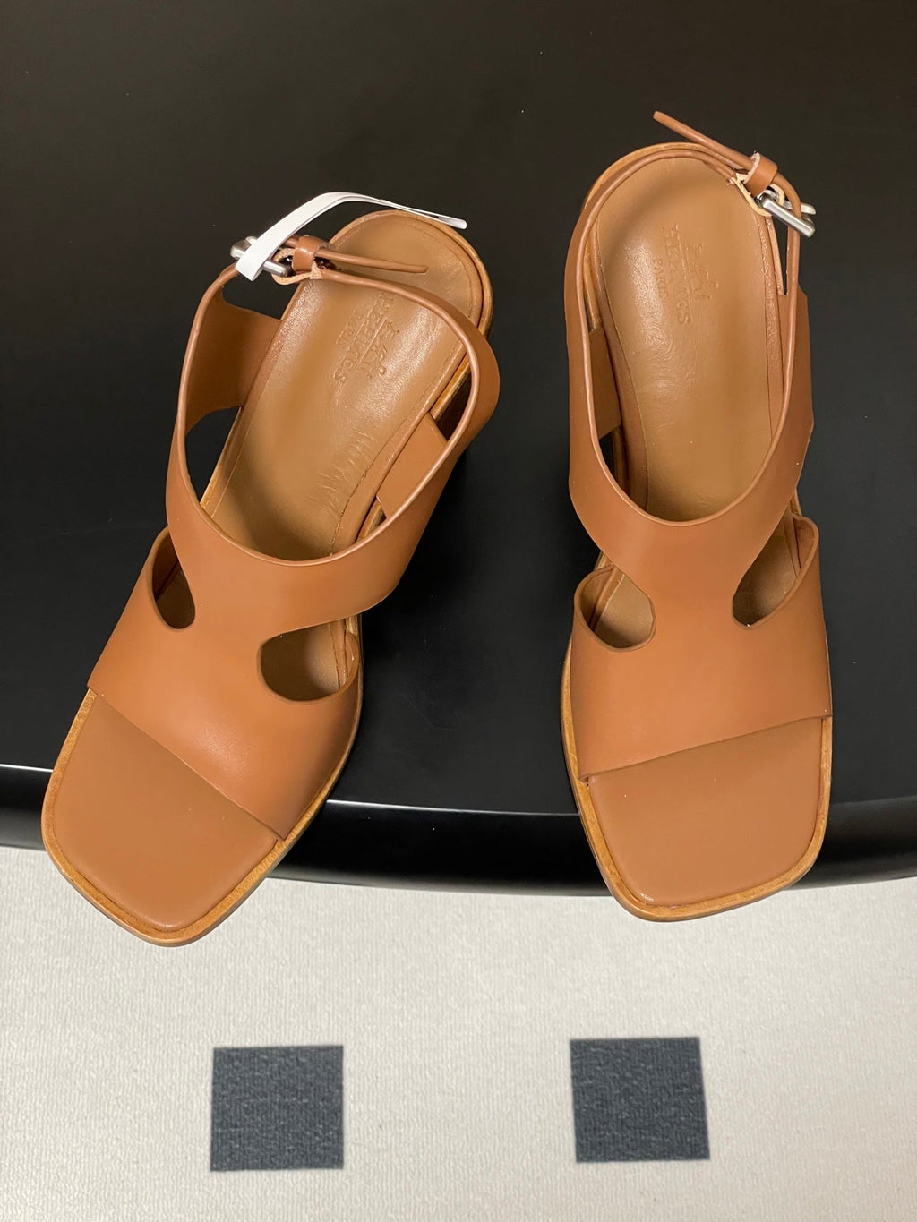 HERMES 25S KALYA WEDGE SANDAL 100 MM IN BROWN LAMBSKIN