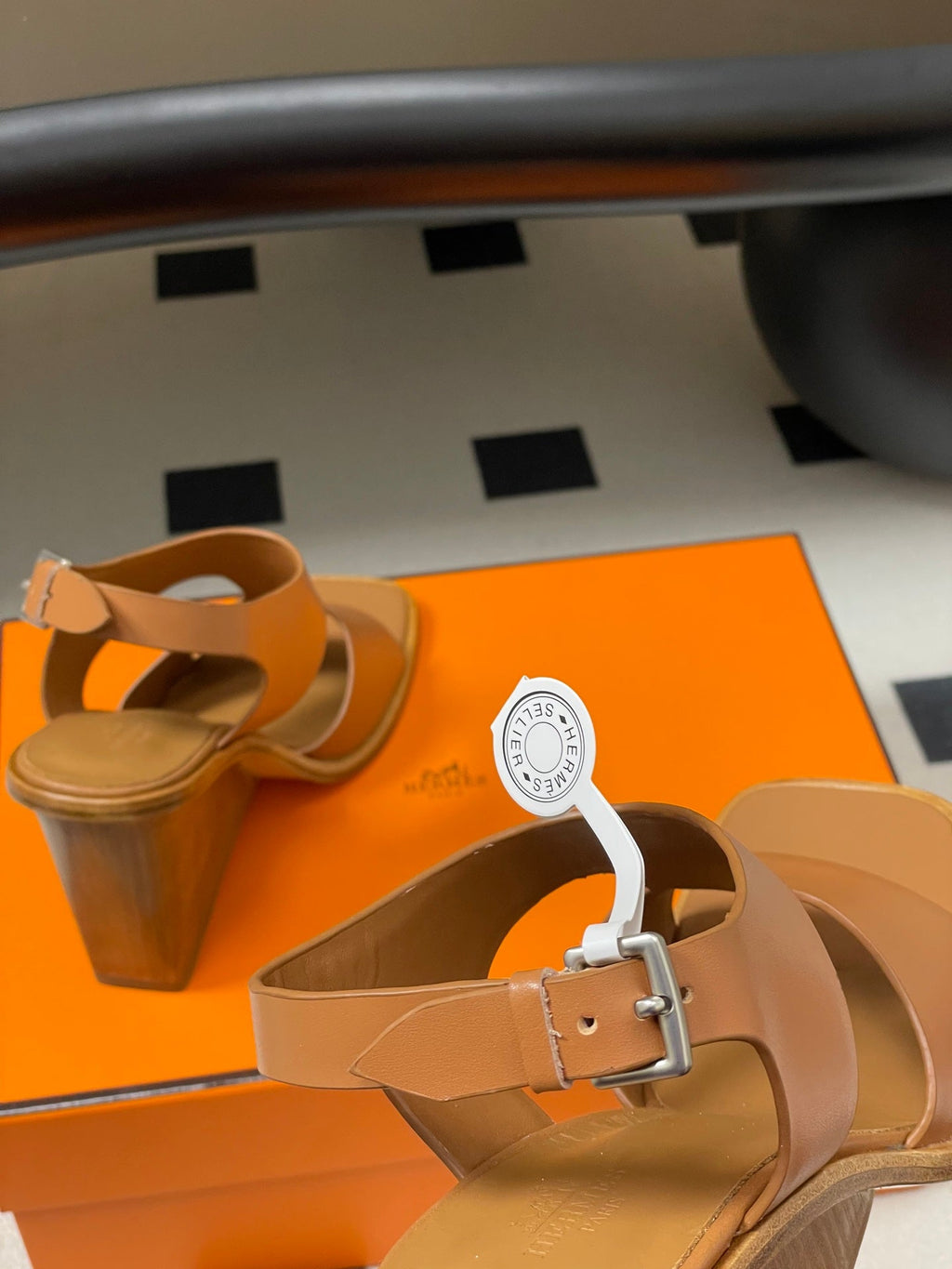 HERMES 25S KALYA WEDGE SANDAL 100 MM IN BROWN LAMBSKIN