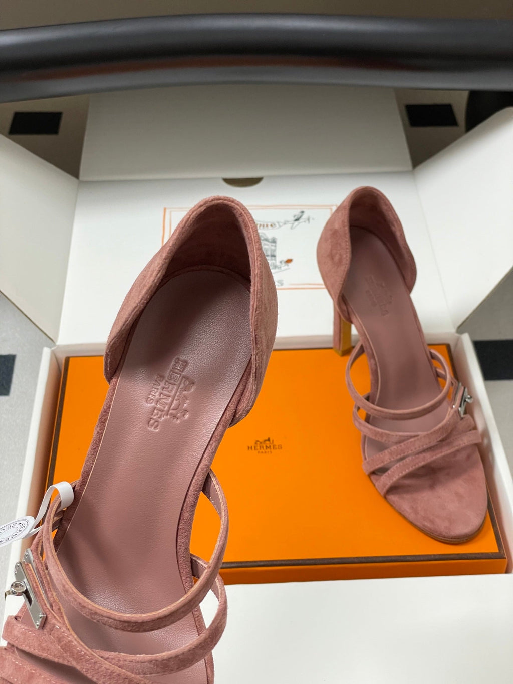 HERMES 25S HIGH-HEEL SANDAL 105 MM IN PEACHY PINK SUEDE
