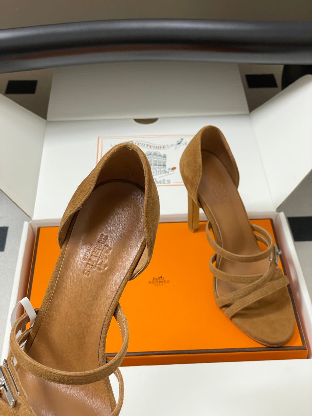 HERMES 25S HIGH-HEEL SANDAL 105 MM IN BROWN SUEDE