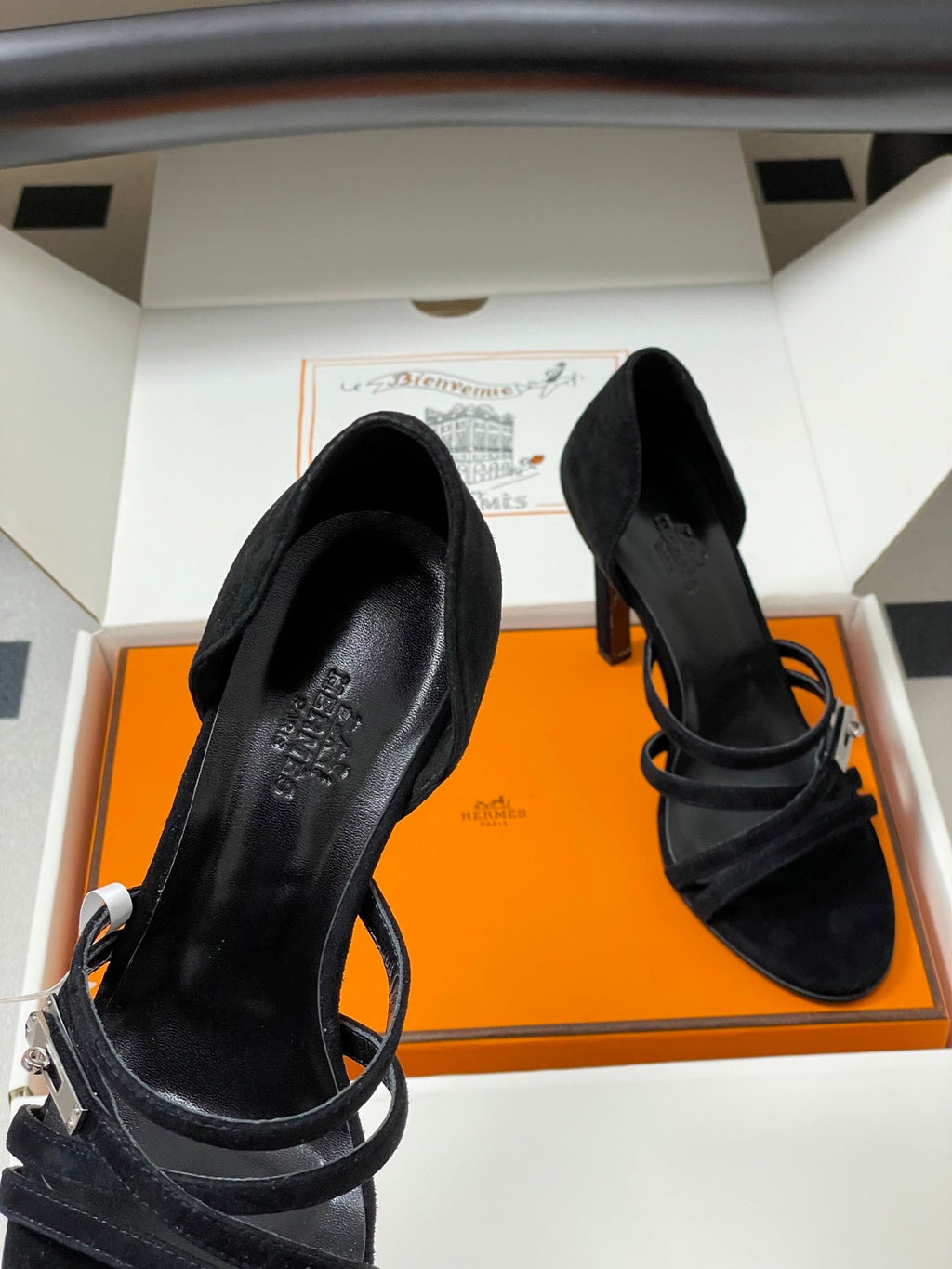 HERMES 25S HIGH-HEEL SANDAL 105 MM IN BLACK SUEDE