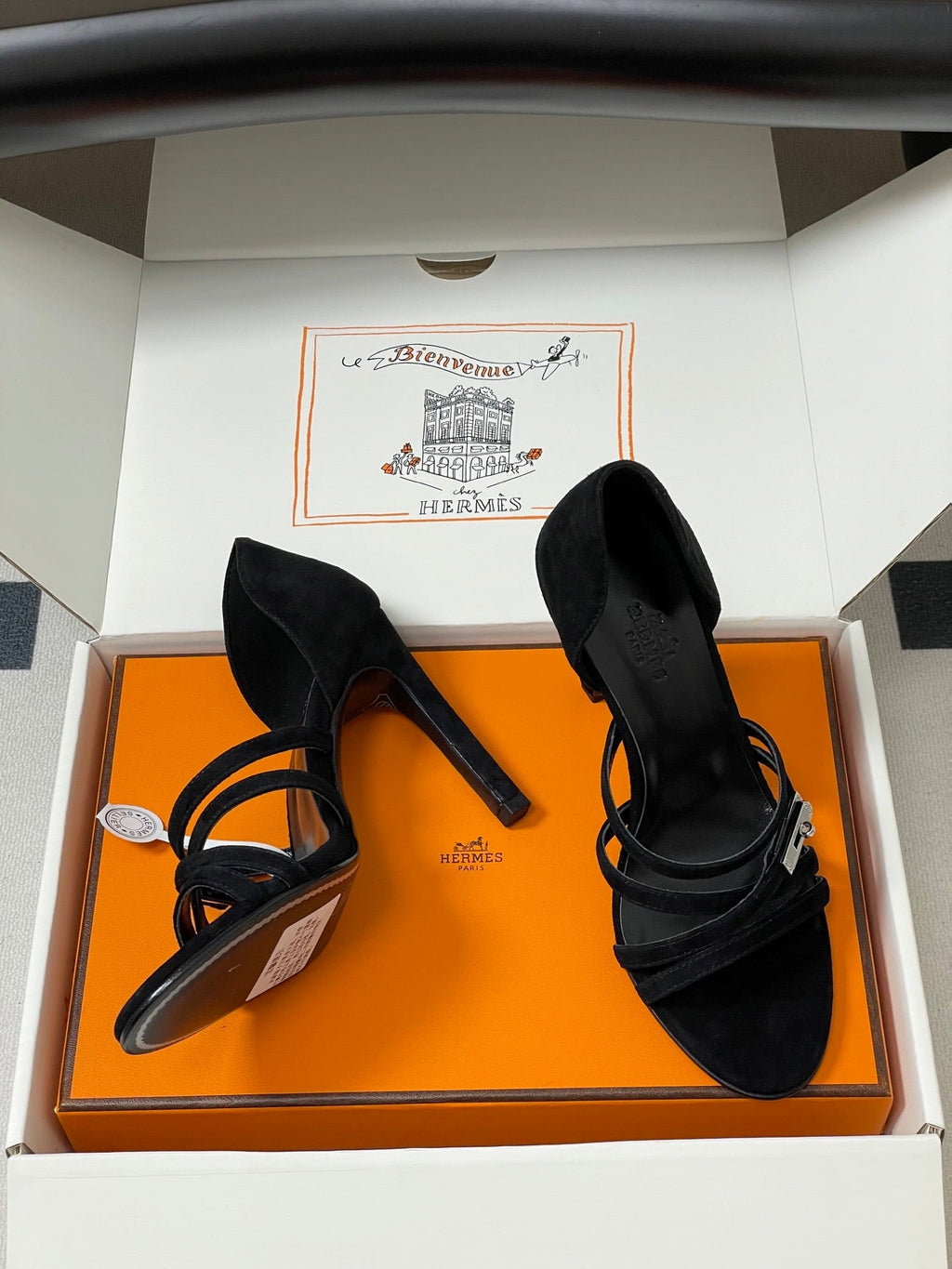 HERMES 25S HIGH-HEEL SANDAL 105 MM IN BLACK SUEDE