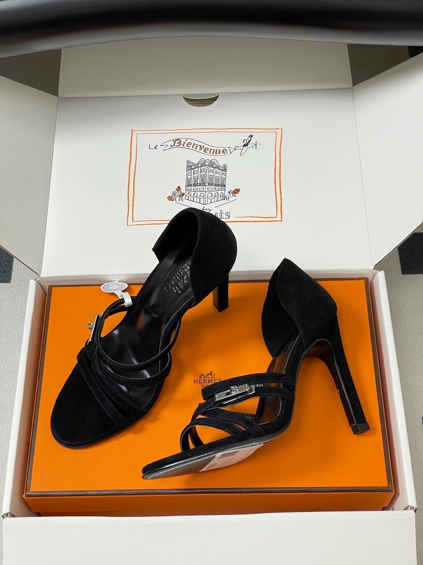 HERMES 25S HIGH-HEEL SANDAL 105 MM IN BLACK SUEDE