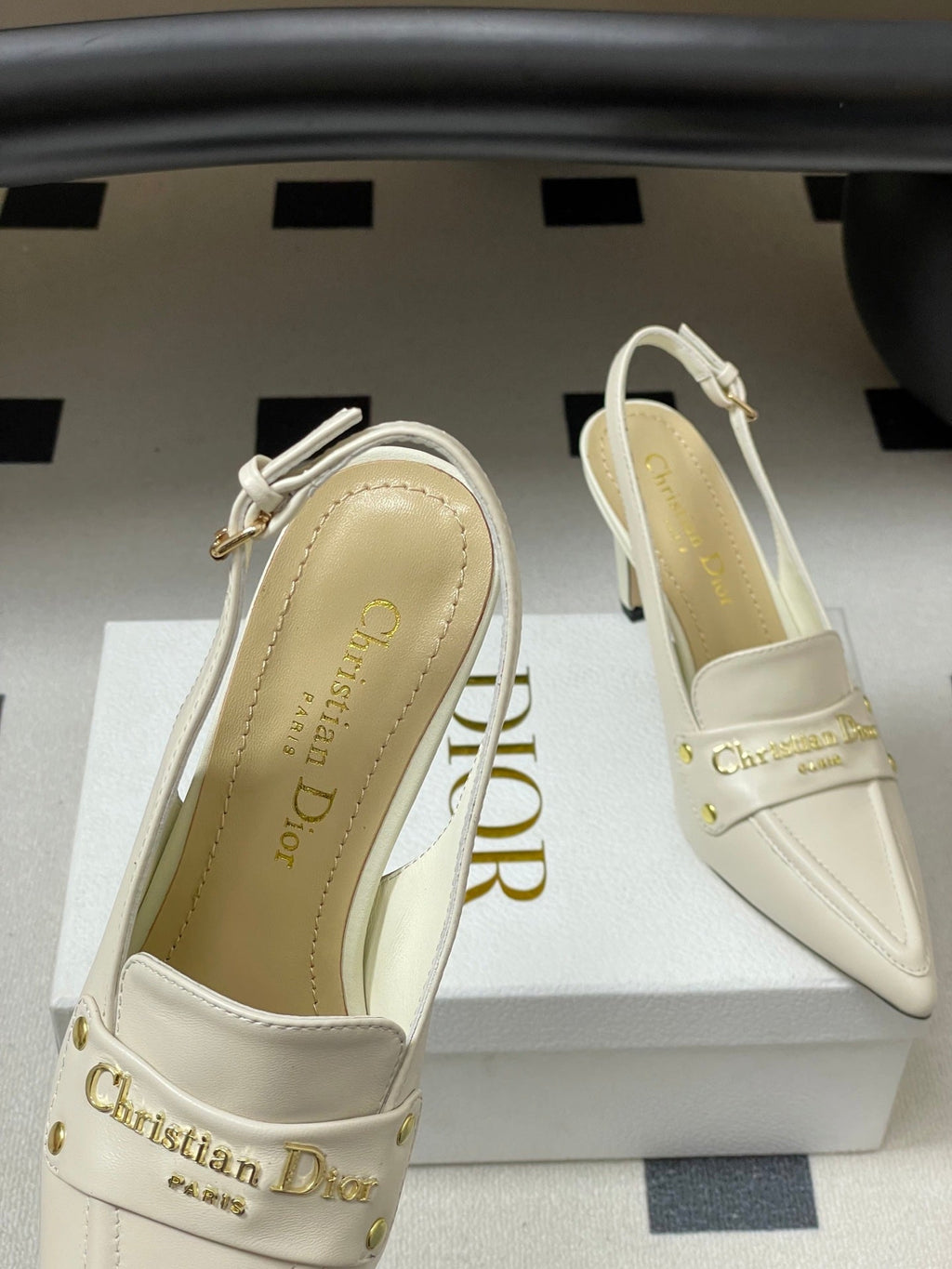 DIOR 25S BOY SLINGBACK HIGH HEELS 85 MM IN WHITE LAMBSKIN