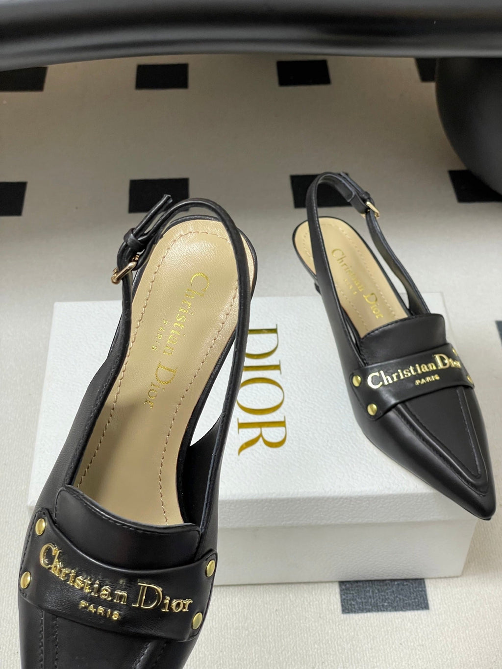 DIOR 25S BOY SLINGBACK HIGH HEELS 50 MM IN BLACK LAMBSKIN