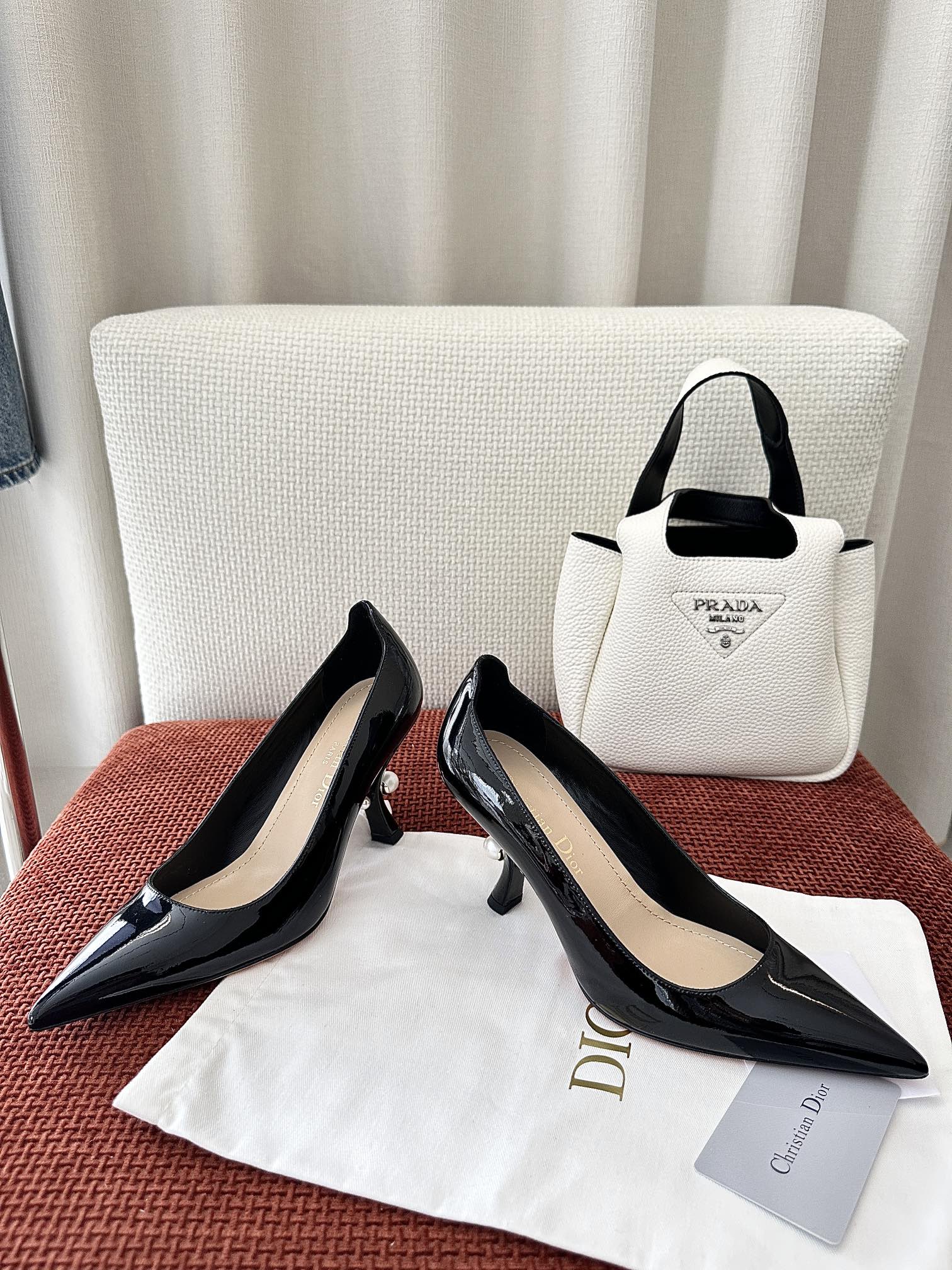 DIOR TRIBALES HIGH HEELS 80 MM 25S IN BLACK GLOSSY LEATHER