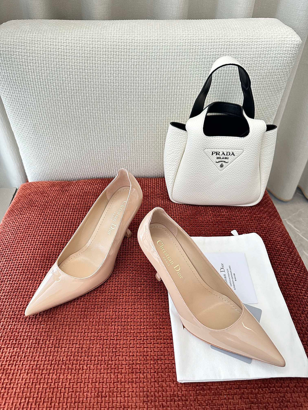 DIOR TRIBALES HIGH HEELS 80 MM 25S IN BEIGE GLOSSY LEATHER