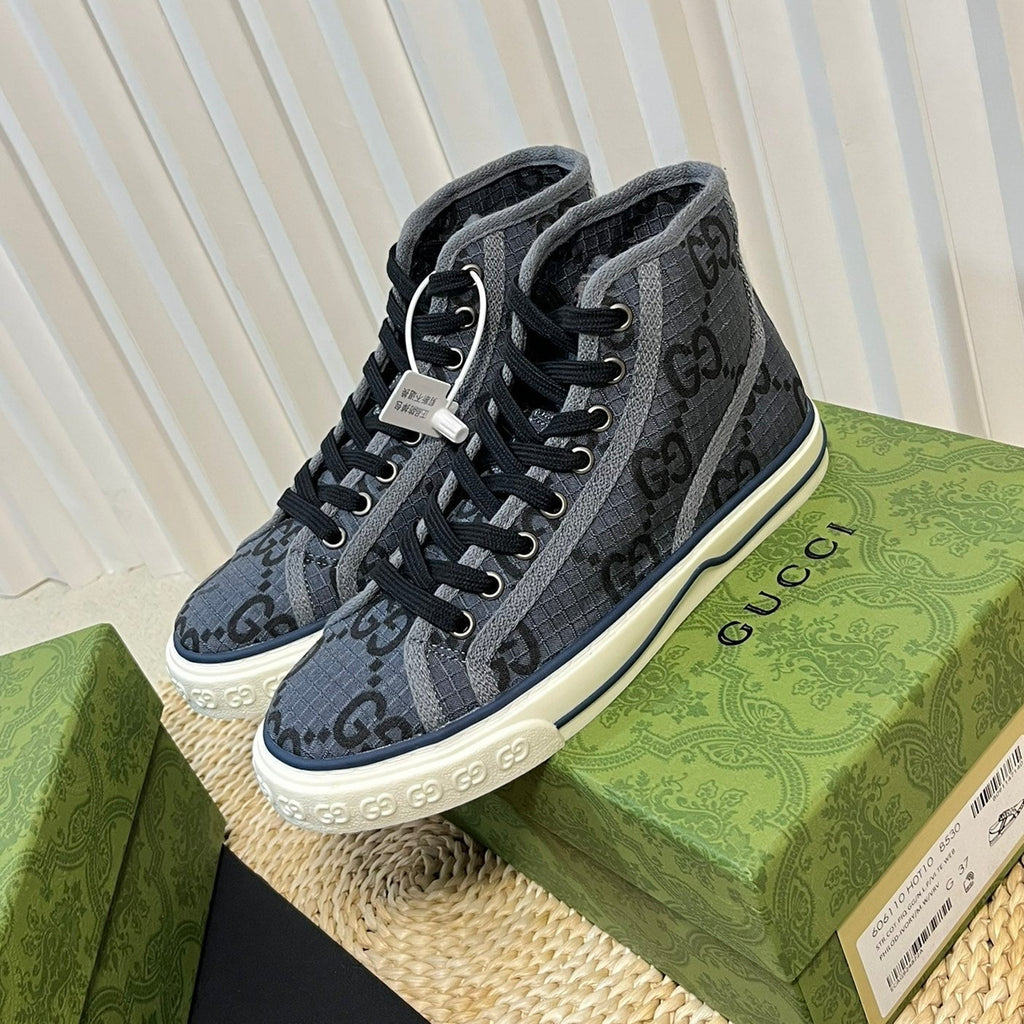 GUCCI Tennis 1977 High Top Sneaker  Black Grey Caro