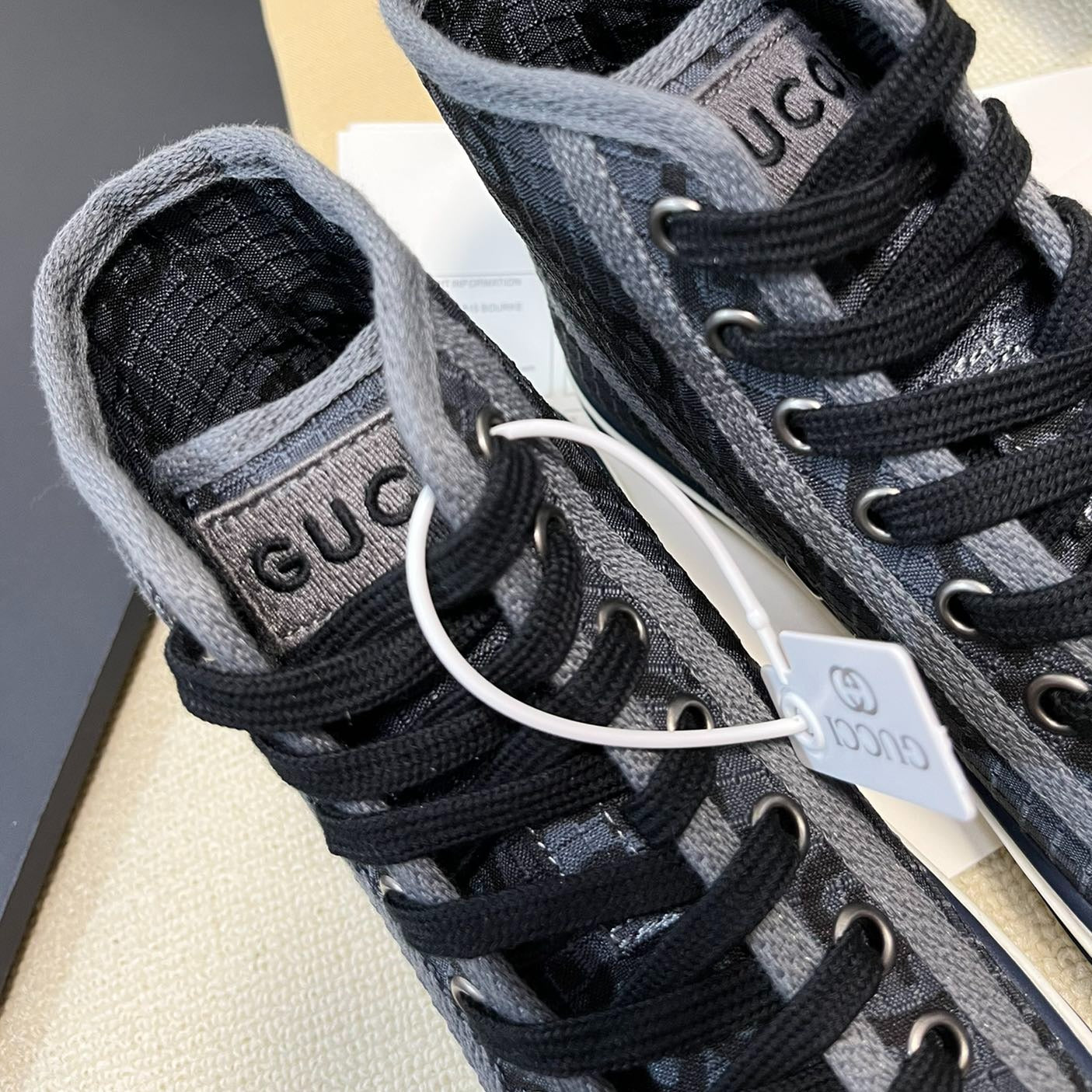 GUCCI Tennis 1977 High Top Sneaker  Black Grey Caro