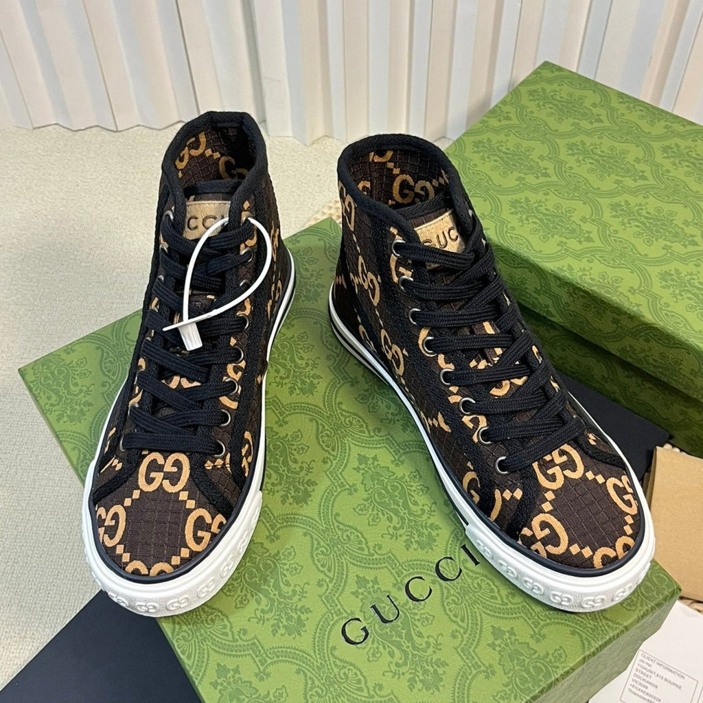 GUCCI Tennis 1977 High Top Sneaker  Black Brown Caro