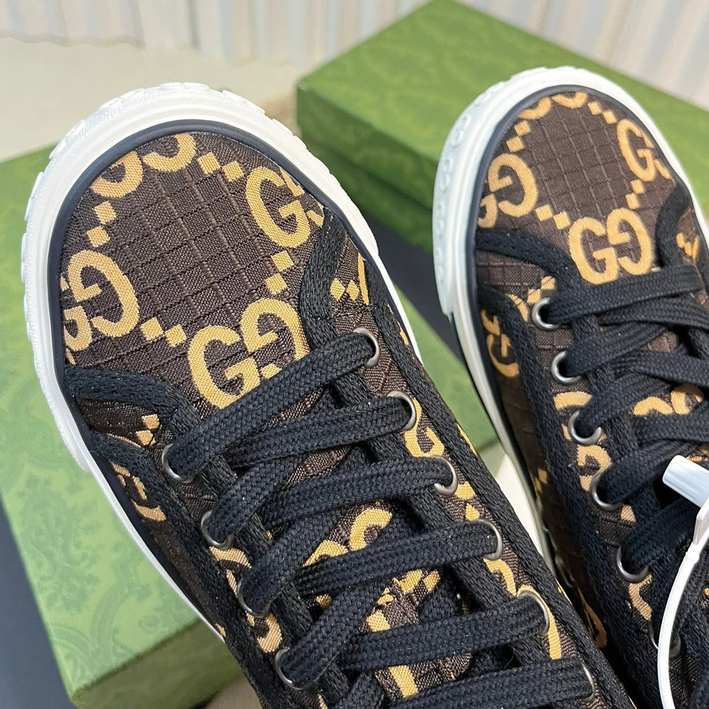 GUCCI Tennis 1977 High Top Sneaker  Black Brown Caro