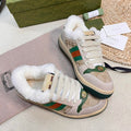 GUCCI SNEAKER WITH WEB IN BEIGE GREEN FABRIC MIX SUEDE AND LAMB WOOL LINING