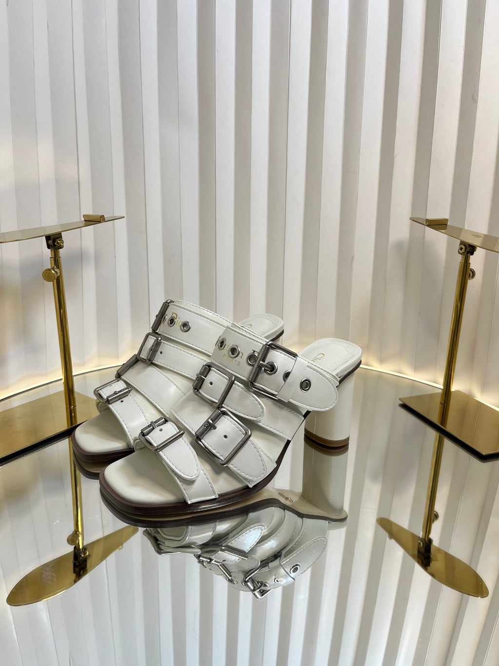 DIOR PUNK HEEL SLIDES 25S 80MM IN WHITE CALFSKIN